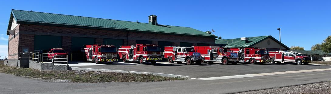Fire station and fire trucks underneath the cover